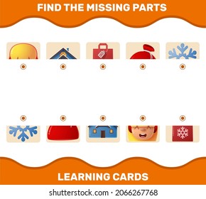 Match cartoon christmas parts. Matching game. Educational game for pre shool years kids and toddlers