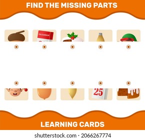 Match cartoon christmas parts. Matching game. Educational game for pre shool years kids and toddlers