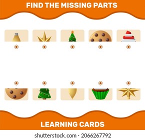 Match cartoon christmas parts. Matching game. Educational game for pre shool years kids and toddlers
