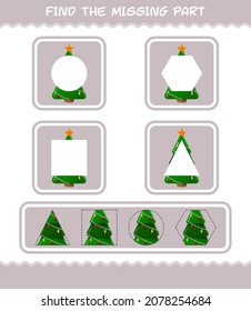 Match cartoon christmas tree parts. Matching game. Educational game for pre shool years kids and toddlers