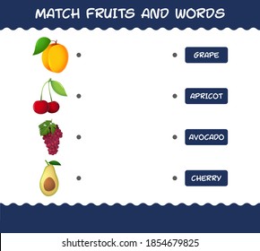 Match cartoon fruits and words. Matching game. Educational game for pre shool years kids and toddlers