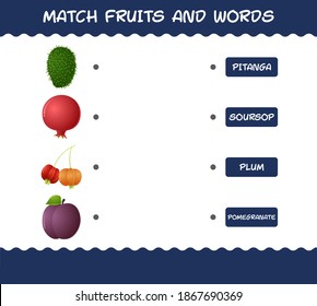 Match cartoon fruits and words. Matching game. Educational game for pre shool years kids and toddlers