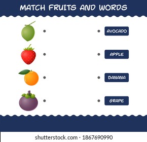 Match cartoon fruits and words. Matching game. Educational game for pre shool years kids and toddlers