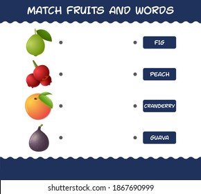 Match cartoon fruits and words. Matching game. Educational game for pre shool years kids and toddlers