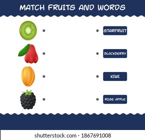Match cartoon fruits and words. Matching game. Educational game for pre shool years kids and toddlers