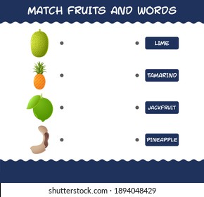 Match cartoon fruits and words. Matching game. Educational game for pre shool years kids and toddlers
