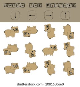 Match cartoon hamsters and directions up, down, left and right. Educational game for children.