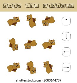 Match cartoon  hamsters and directions up, down, left and right. Educational game for children.