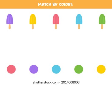 Match cartoon ice cream by colors. Educational logical game for kids.