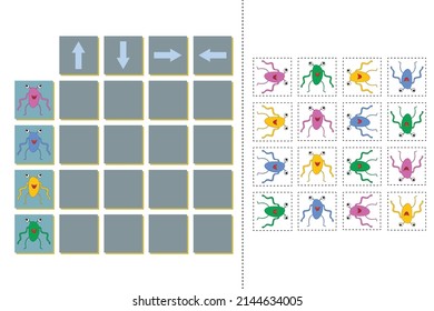 Match cartoon monsters and directions up, down, left and right. Educational game for children.