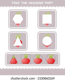 Match cartoon radish parts. Matching game. Educational game for pre shool years kids and toddlers