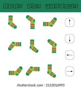 Match cartoon socks and directions up, down, left and right. Educational game for children.
