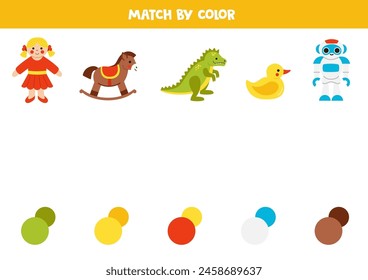 Combina juguetes y colores de dibujos animados. Juego educativo de igualación para niños.