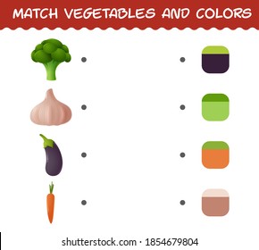 Match cartoon vegetables and colors. Matching game. Educational game for pre shool years kids and toddlers