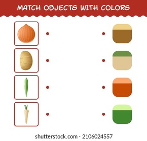 Match cartoon vegetables and colors. Matching game. Educational game for pre school years kids and toddlers