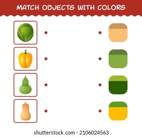 Match cartoon vegetables and colors. Matching game. Educational game for pre school years kids and toddlers