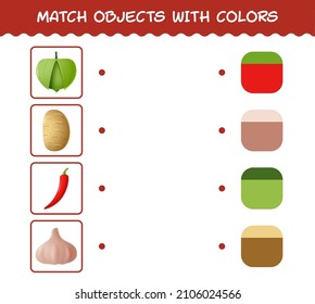 Match cartoon vegetables and colors. Matching game. Educational game for pre school years kids and toddlers