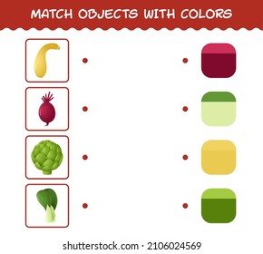 Match cartoon vegetables and colors. Matching game. Educational game for pre school years kids and toddlers