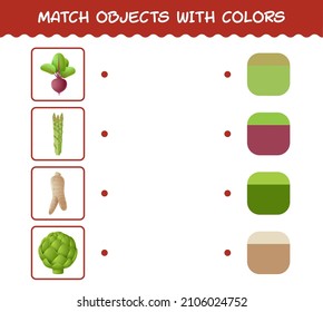 Match cartoon vegetables and colors. Matching game. Educational game for pre school years kids and toddlers