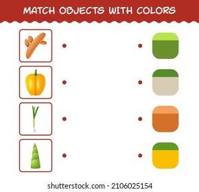Match cartoon vegetables and colors. Matching game. Educational game for pre school years kids and toddlers