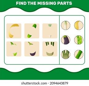 Match cartoon vegetables parts. Matching game. Educational game for pre shool years kids and toddlers