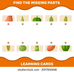 Match cartoon vegetables parts. Matching game. Educational game for pre shool years kids and toddlers