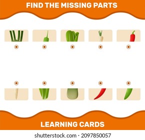 Match cartoon vegetables parts. Matching game. Educational game for pre shool years kids and toddlers