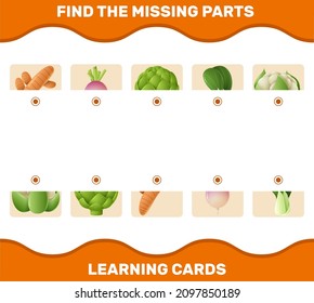 Match cartoon vegetables parts. Matching game. Educational game for pre shool years kids and toddlers