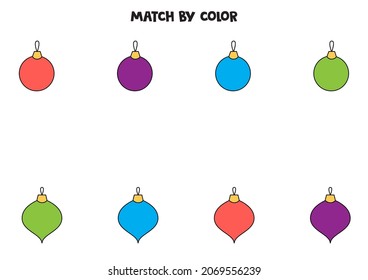 Match Christmas baubles by colors. Educational logical game for kids.