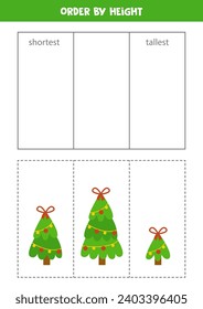 Match Christmas trees by height. Educational worksheet for kids.