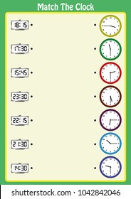 match the clocks, kids learn to read analog clocks with this matching math game, worksheet for children