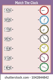 match the clocks, kids learn to read analog clocks with this matching math game, worksheet for children