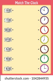 match the clocks, kids learn to read analog clocks with this matching math game, worksheet for children
