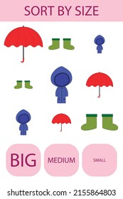 Match the clothes by size large, medium and small. Children's educational game.
