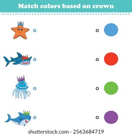 Match the color of the animal's crown. Educational game for color recognition