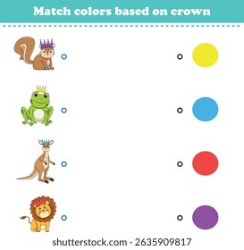 Match the color of the animal's crown. Educational game for color recognition