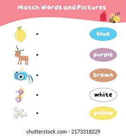 Match colors and pictures. Educational worksheet for preschool. Vector illustration.
