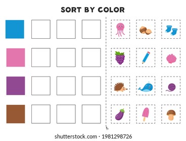 Match colors table. Learning colors game. Printable worksheet for preschool.