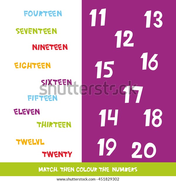 match colour numbers 11 20 kids stock vector royalty free