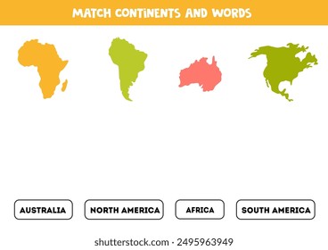 Coinciden los continentes y sus nombres. Juego educativo para niños.