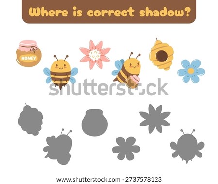 Match the correct shadow with bees and flowers. A smart visual game for logic and shape recognition.