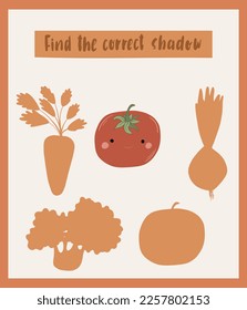 Match the correct shadow. educational children's game. Printable worksheet for kids. Vector illustration.