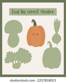 Coincide con la sombra correcta. juego educativo para niños. Hoja de cálculo imprimible para niños. Ilustración vectorial.