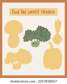 Match the correct shadow. educational children's game. Printable worksheet for kids. Vector illustration.