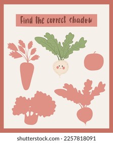 Match the correct shadow. educational children's game. Printable worksheet for kids. Vector illustration.