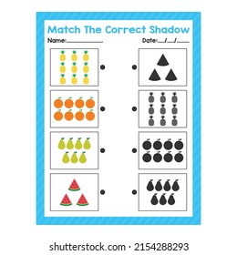 Match The Correct Shadow Kindergarten Pre K count and match game beginning counting math worksheet for preschool kids activity sheet Back to School