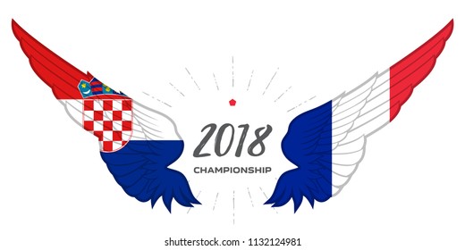 Match Croatia vs France. Football 2018. Abstract Wing with France and Croatia flag colors and symbols.