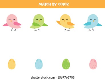Match cute birds and their eggs by color.