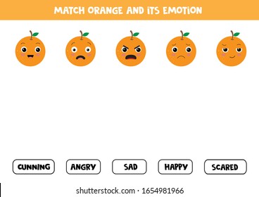 Match Cute Orange And Its Emotion. Educational Game For Kids.
