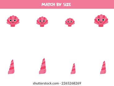 Match cute pink sea shells by size. Educational logical game for kids.